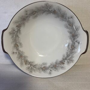 Sango Japan Sierra Pines 2 Handled Bowl MCM platinum trim handles pattern #6608